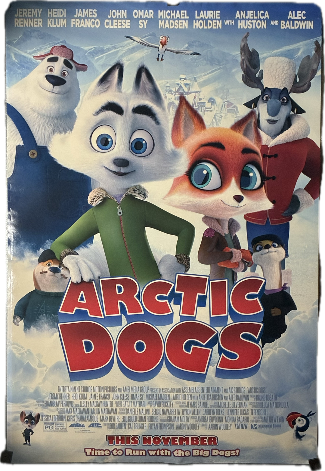 Arctic Dogs (2019) Jeremy Renner Heidi Klum James Franco John Cleese 27x40 DS Unfolded