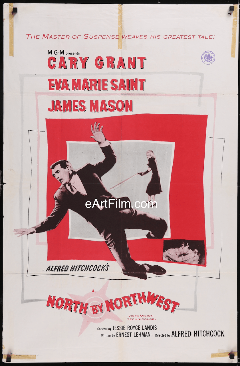 eArtFilm.com One Sheet 27"x41" folded North By Northwest Cary Grant Eva Marie Saint Alfred Hitchcock's classic 27x41 R62