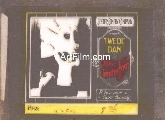 eArtFilm.com 3.25"x4" U.S glass advertising slide Tenderfoot, The 1919 3x4 glass slide Marcel Perez Twede-Dan 2 reel comedy