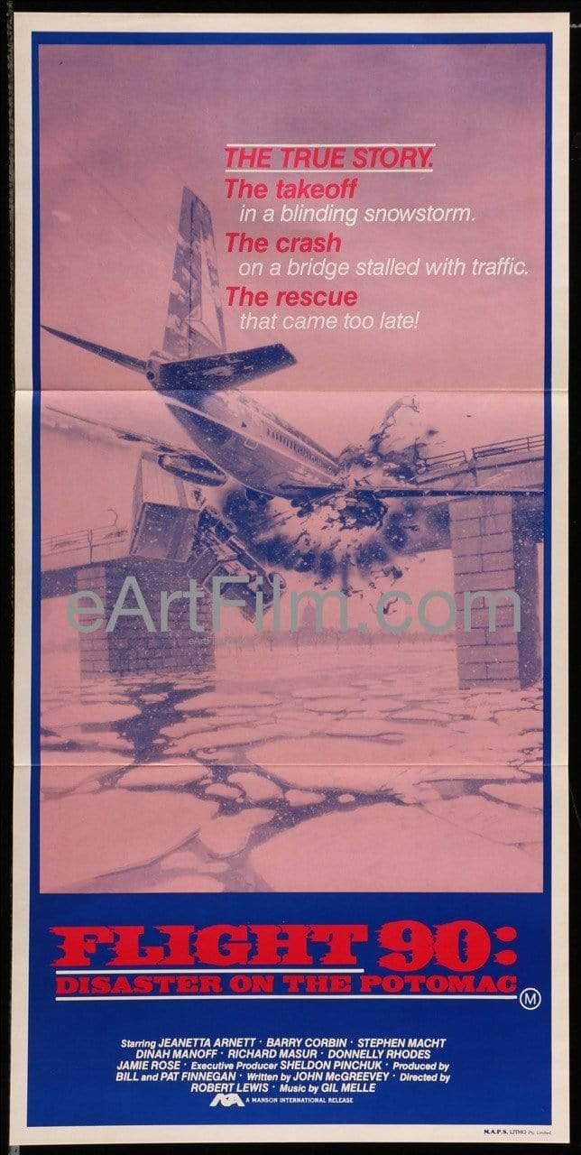 eArtFilm.com Australian Daybill (13"x28") Flight 90 Disaster On The Potomac 1984 13.25x26.75 Australian Daybill