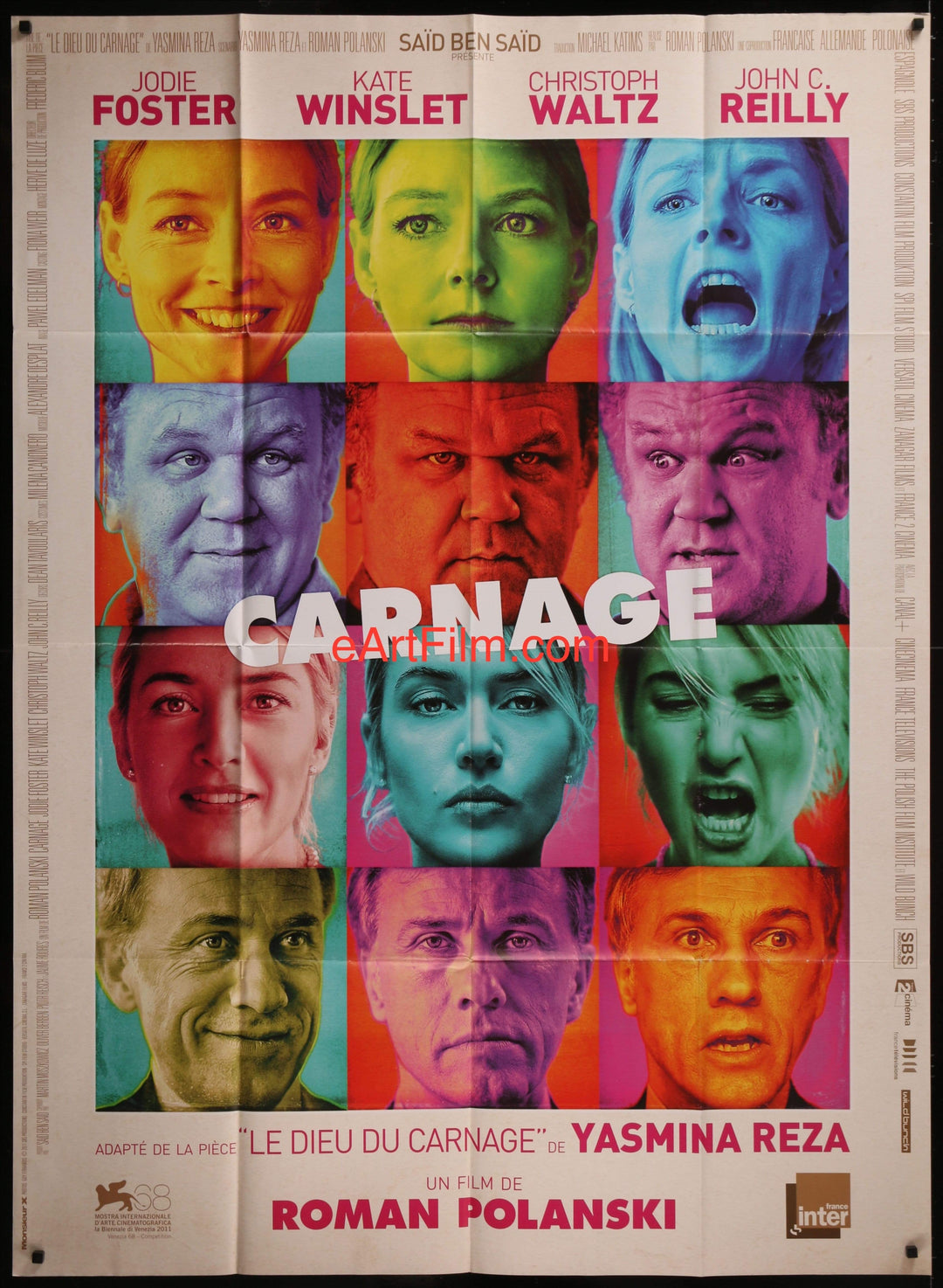 eArtFilm.com French 1 Panel "Grande" (47"x63") Carnage 2011 46"x62" Jodie Foster Roman Polanski Kate Winslet Christoph Waltz