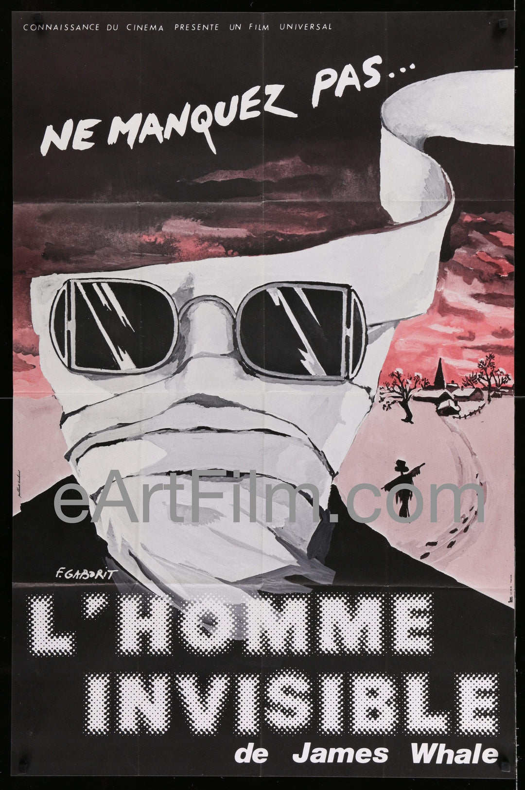 eArtFilm.com French Large Movie Poster (30.5"x46.25")-Original-Vintage-Movie-Poster Invisible Man James Whale Claude Rains Gloria Stewart R1986 31x46 French