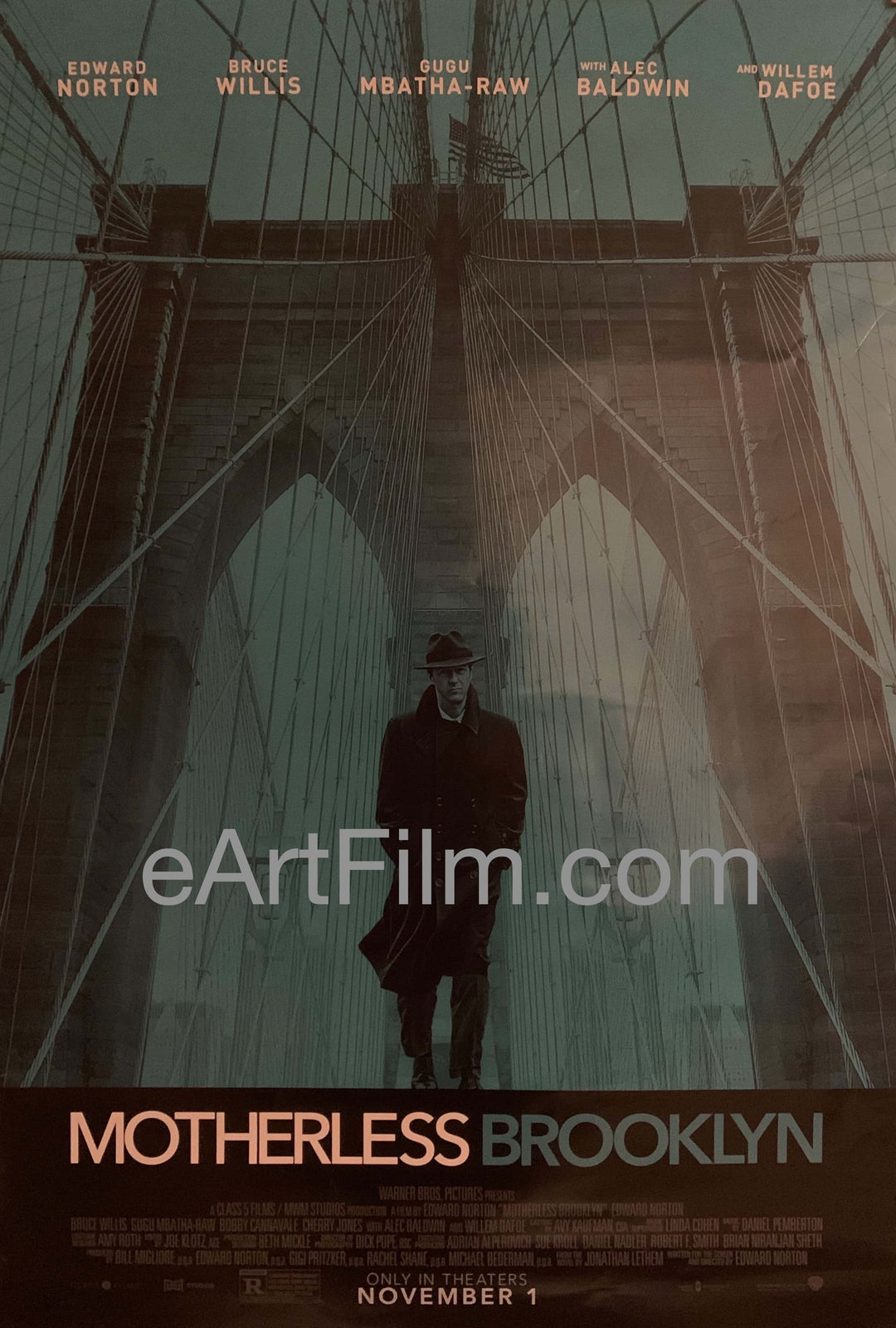 eArtFilm.com U.S Advance One Sheet (27"x40") Double Sided Motherless Brooklyn 2019 27x40 DS unfolded Edward Norton Bruce Willis