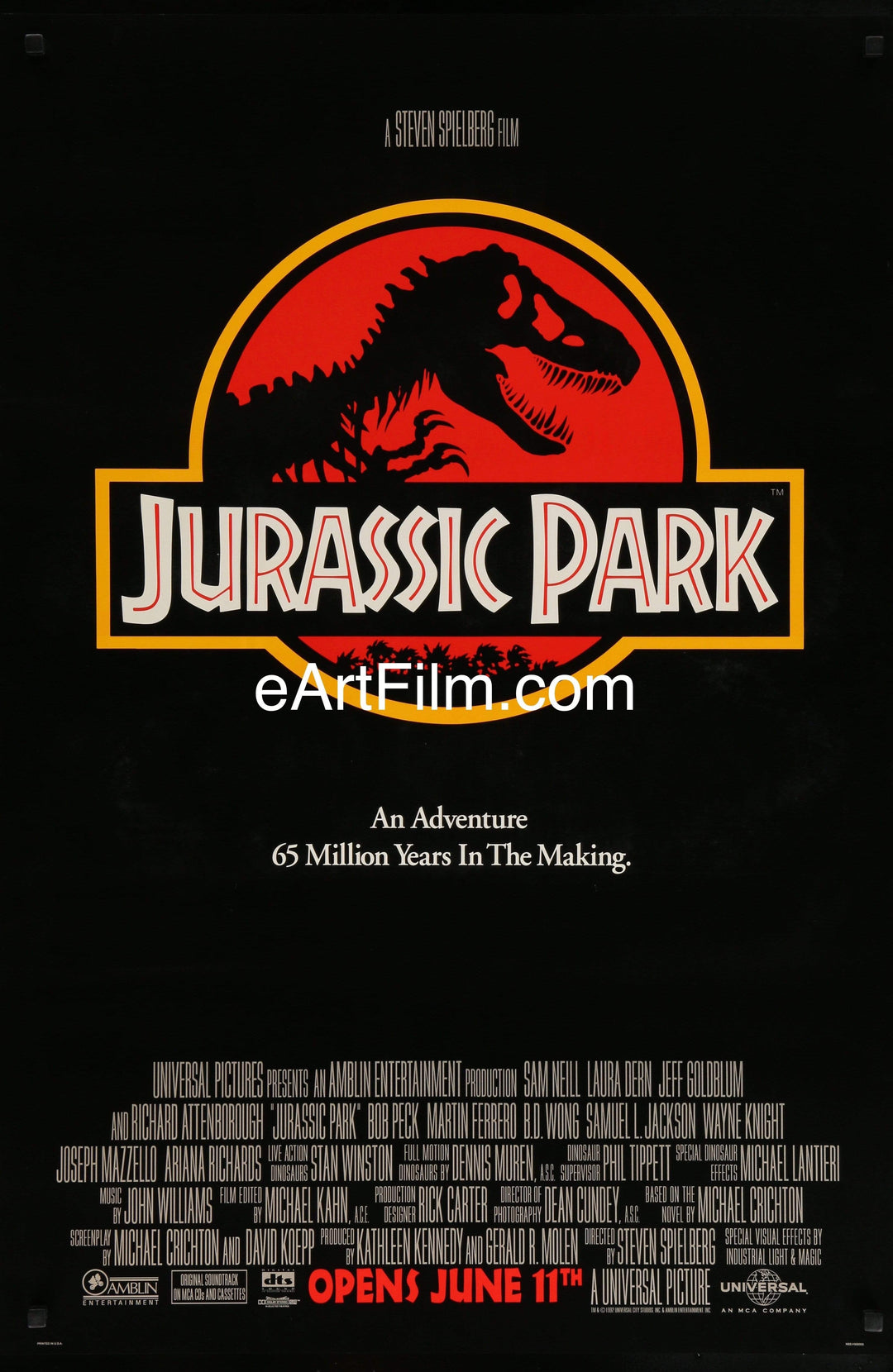 eArtFilm.com U.S Advance One Sheet (27"x41") Jurassic Park vintage movie poster 1993 advance dinosaur classic T-Rex red logo