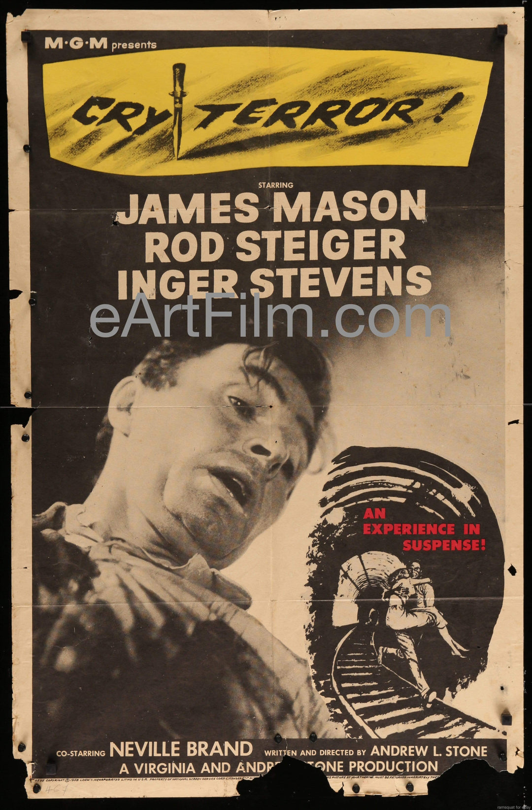 eArtFilm.com U.S One Sheet (27"x41") Cry Terror-James Mason-Rod Steiger-suspenseful film noir-1958-27x41