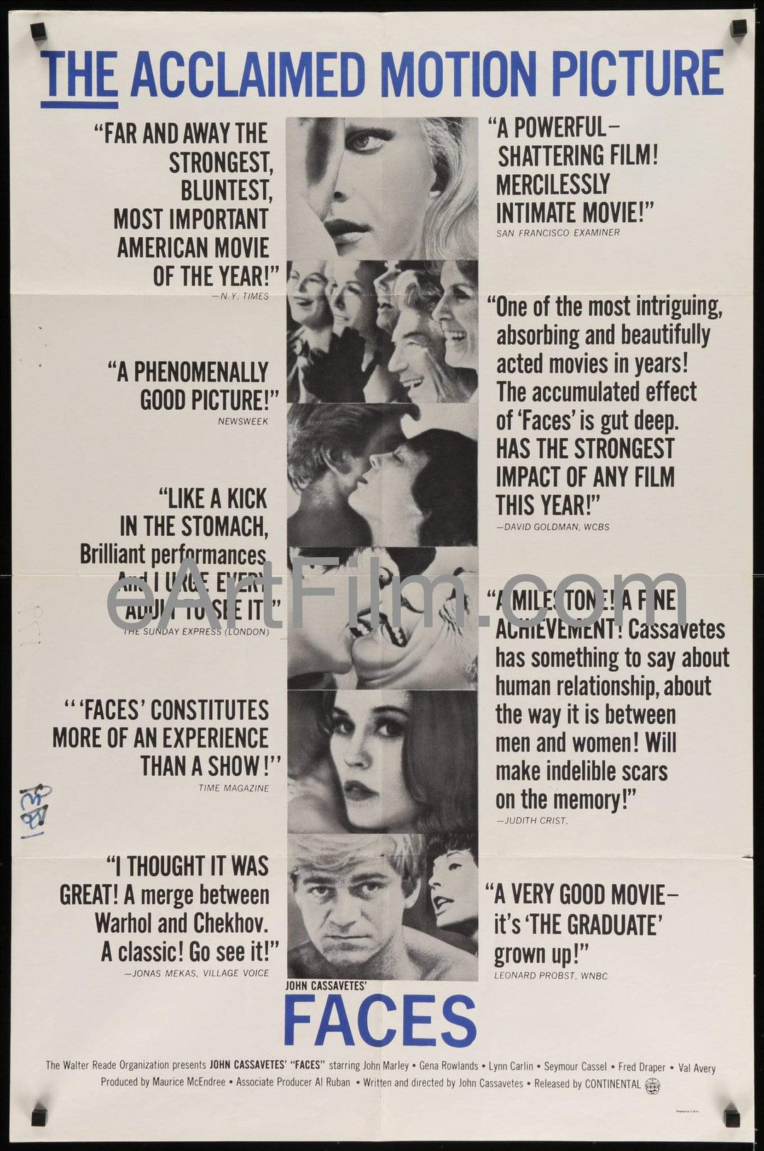 eArt/Film U.S One Sheet (27"x41") Faces 1968 27x41 Original Movie Poster John Cassavetes
