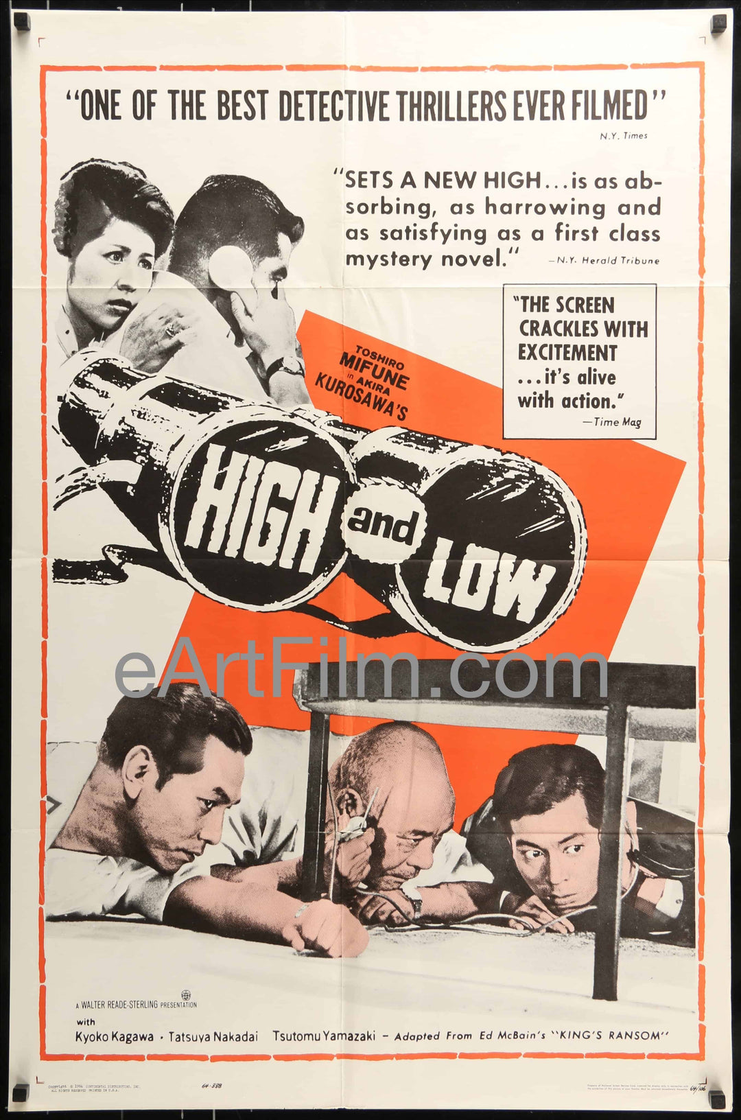 eArtFilm.com U.S One Sheet (27"x41') High And Low-Akira Kurosawa-Toshiro Mifune-Kidnapping Thriller-1964-27x41