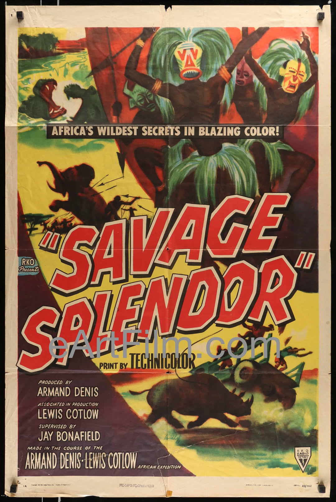 eArtFilm.com U.S One Sheet (27"x41") Savage Splendor-director Lewis Cotlow and Armand Denis Africa expedition documentary