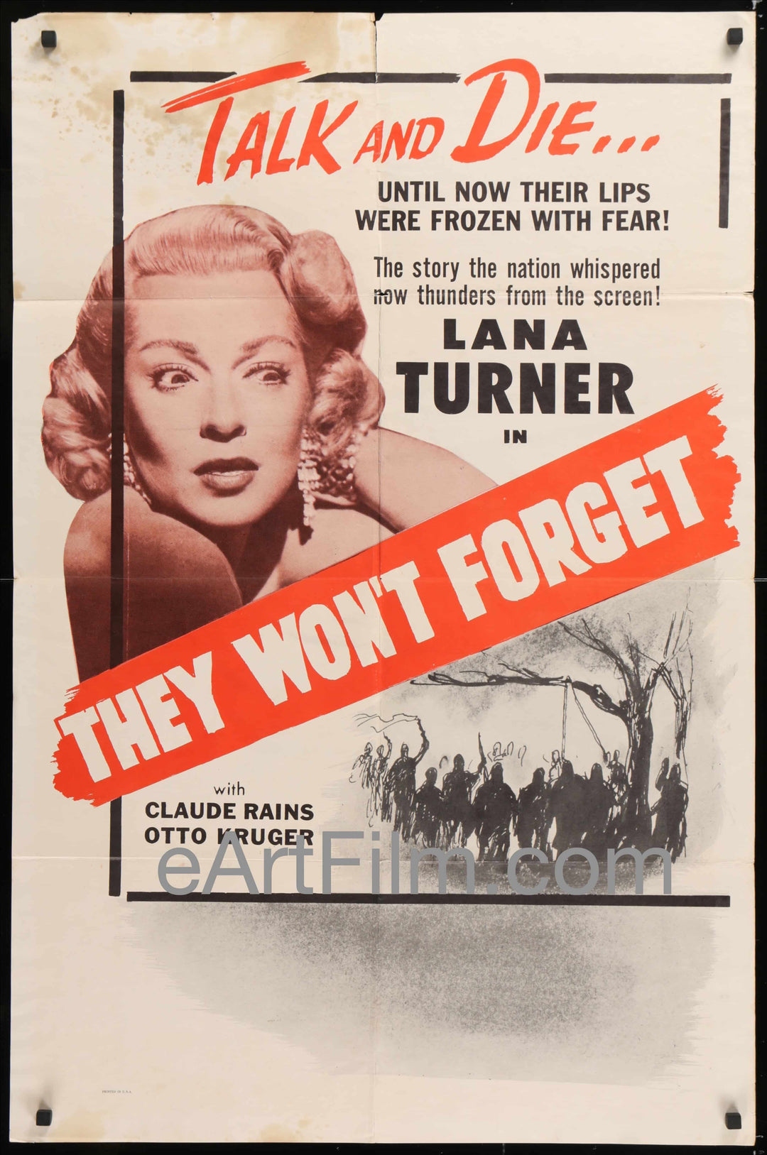 eArtFilm.com U.S One Sheet (27"x41") They Won't Forget vintage movie poster Lana Turner R56 27"x41"