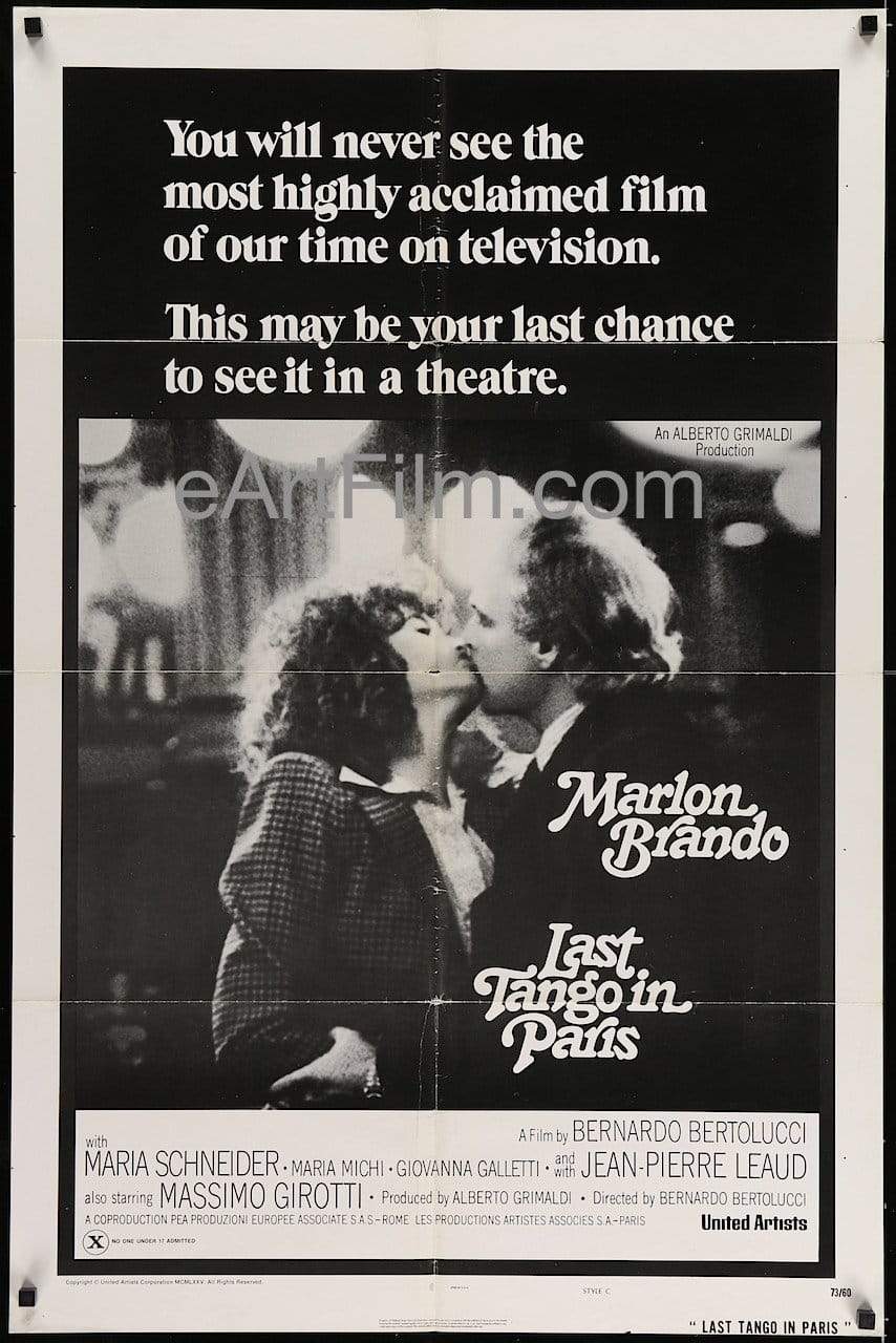 eArtFilm.com U.S Style C One Sheet (27"x41") Rated "X" Last Tango In Paris-R75-Marlon Brando-Maria Schneider-Bernardo Bertolucci-X Rated