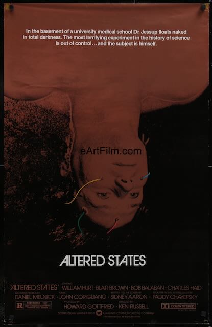 Altered States 1980 foil 25x39 William Hurt, Paddy Chayefsky, Ken Russell, sci-fi thriller eArtFilm movie posters