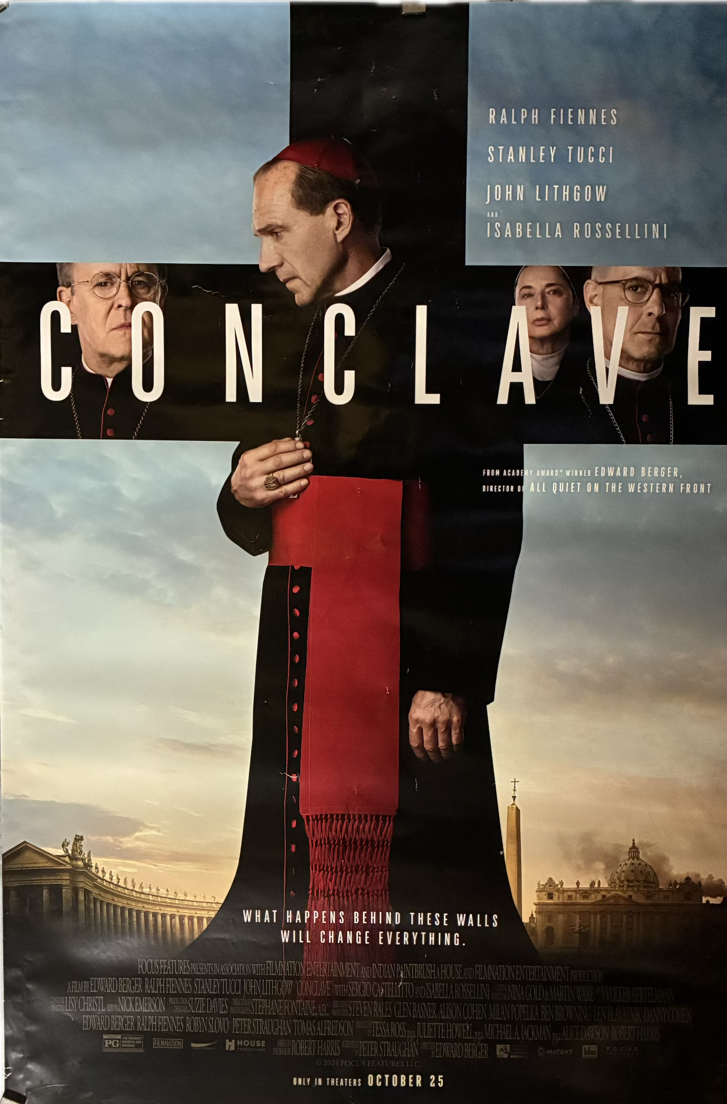 Conclave (2024) Ralph FInnes John Lithgow Stanley Tucci Conspiracy Thriller 27x40 Unfolded