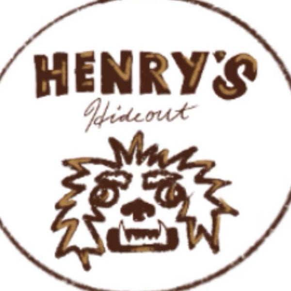 Logo of 'Henry's Hideout' with a stylized bear face in brown on a white background.