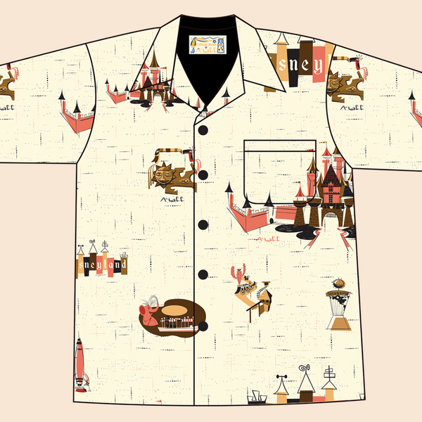 Shirt with Disney castle and character design on a beige background