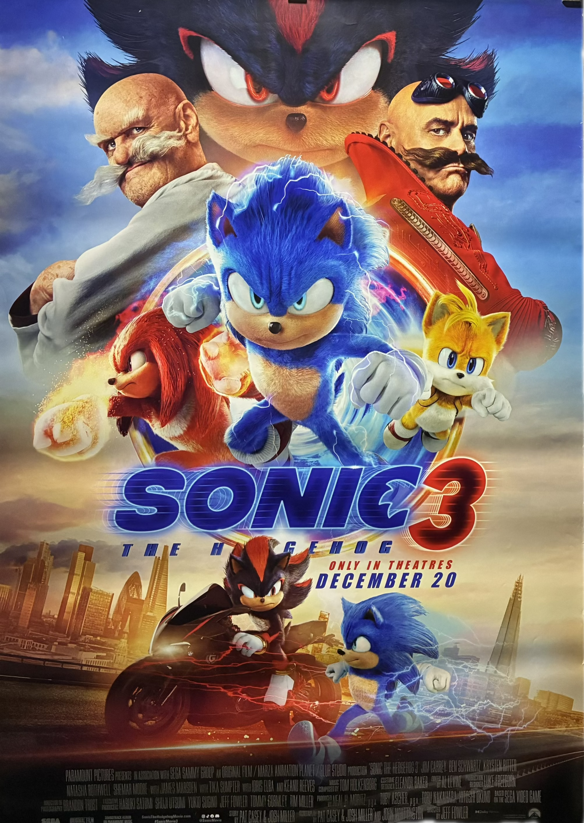 Sonic the Hedgehog 3 (2024) Jim Carrey Ben Schwartz Keanu Reeves 27x40 Unfolded DS