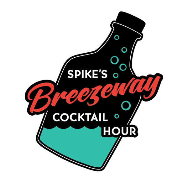 Logo of Spike's Breezeway Cocktail Hour with a bottle design on a white background