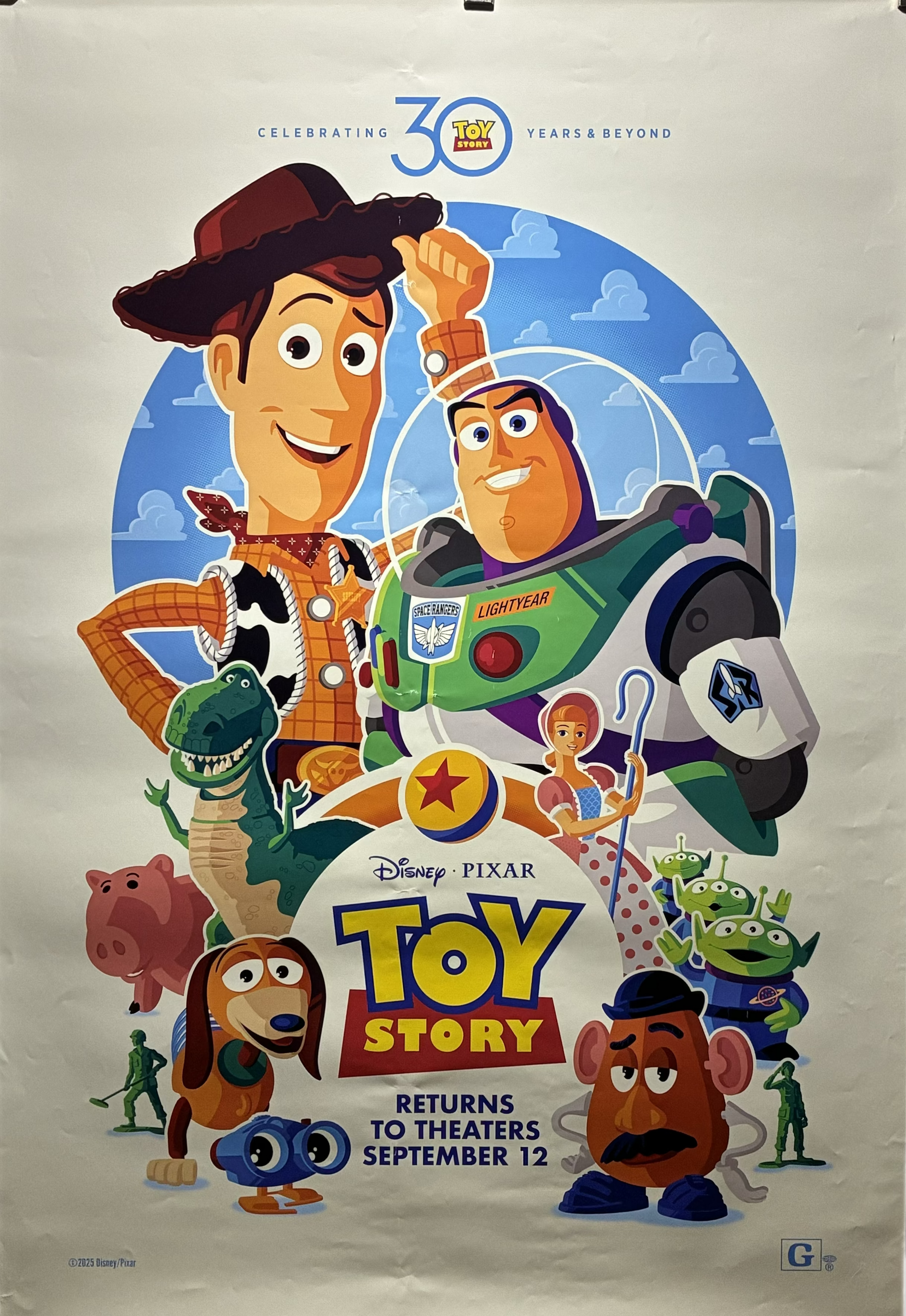 Theatrical release poster for Toy Story celebrating 30 years, featuring Woody, Buzz Lightyear, and other characters. eArtFilm