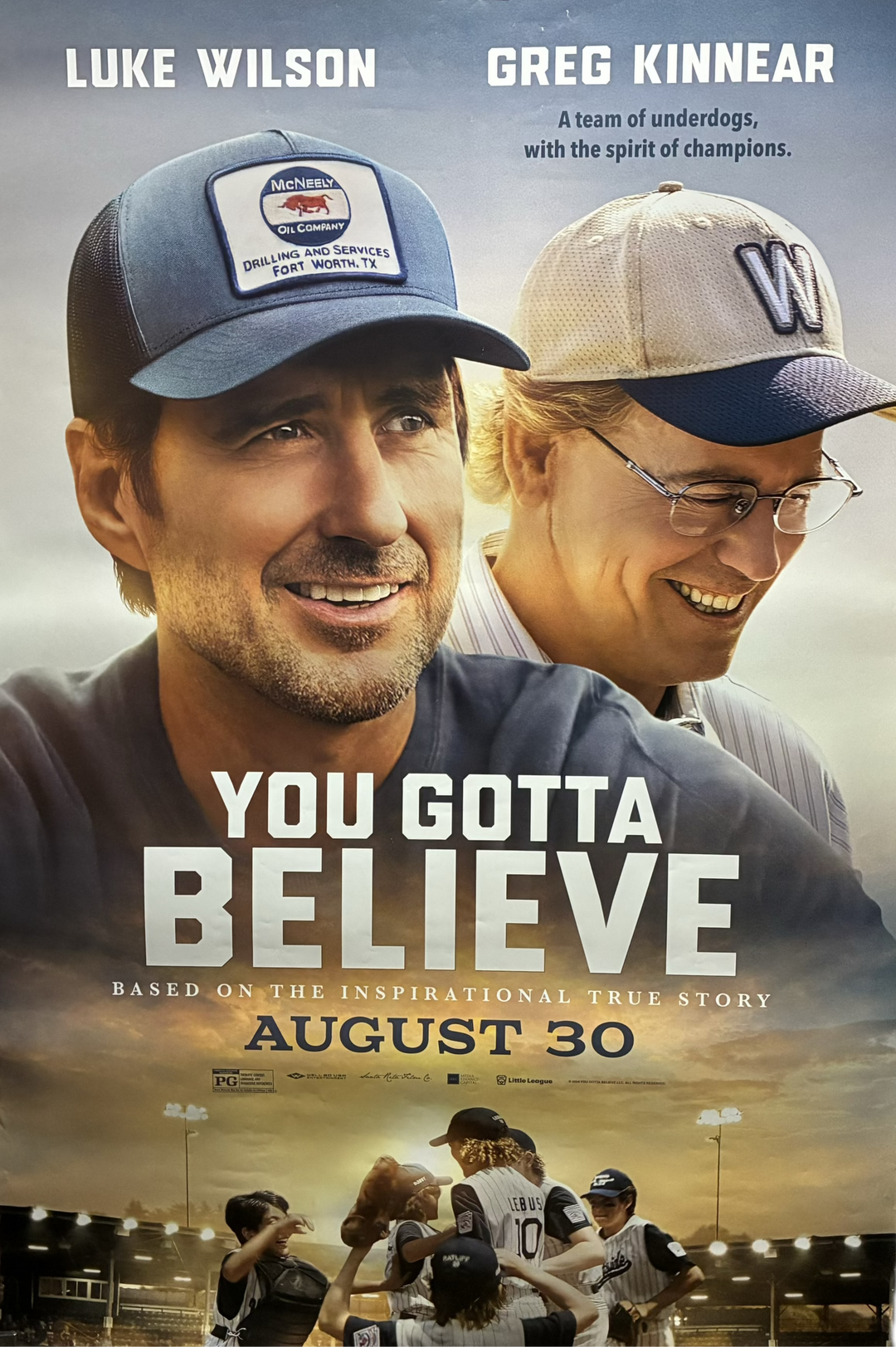 You Gotta Believe (2024) Luke Wilson Greg Kinneaar Little League Underdogs 27x40 Unfolded DS