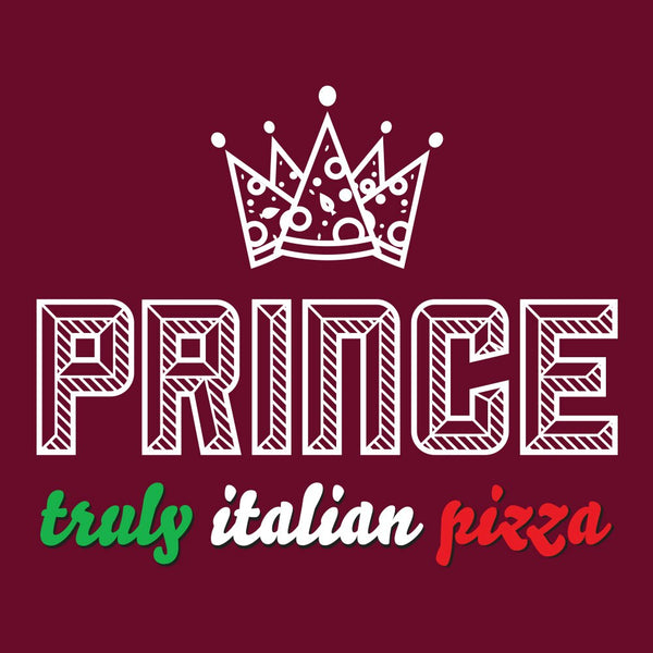 Logo of Prince Italian Pizza with a crown on a red background