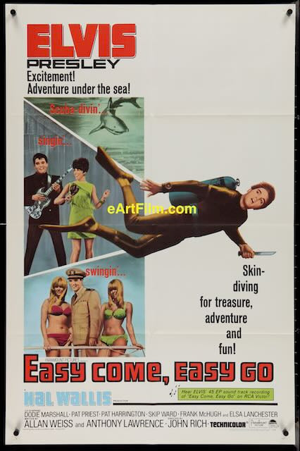 Easy Come Easy Go 1967 27"x41" Elvis Presley Navy treasure diver adventure & girls!