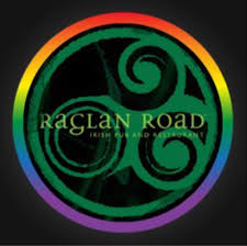 Raglan Road logo with rainbow-colored circular design on a black background