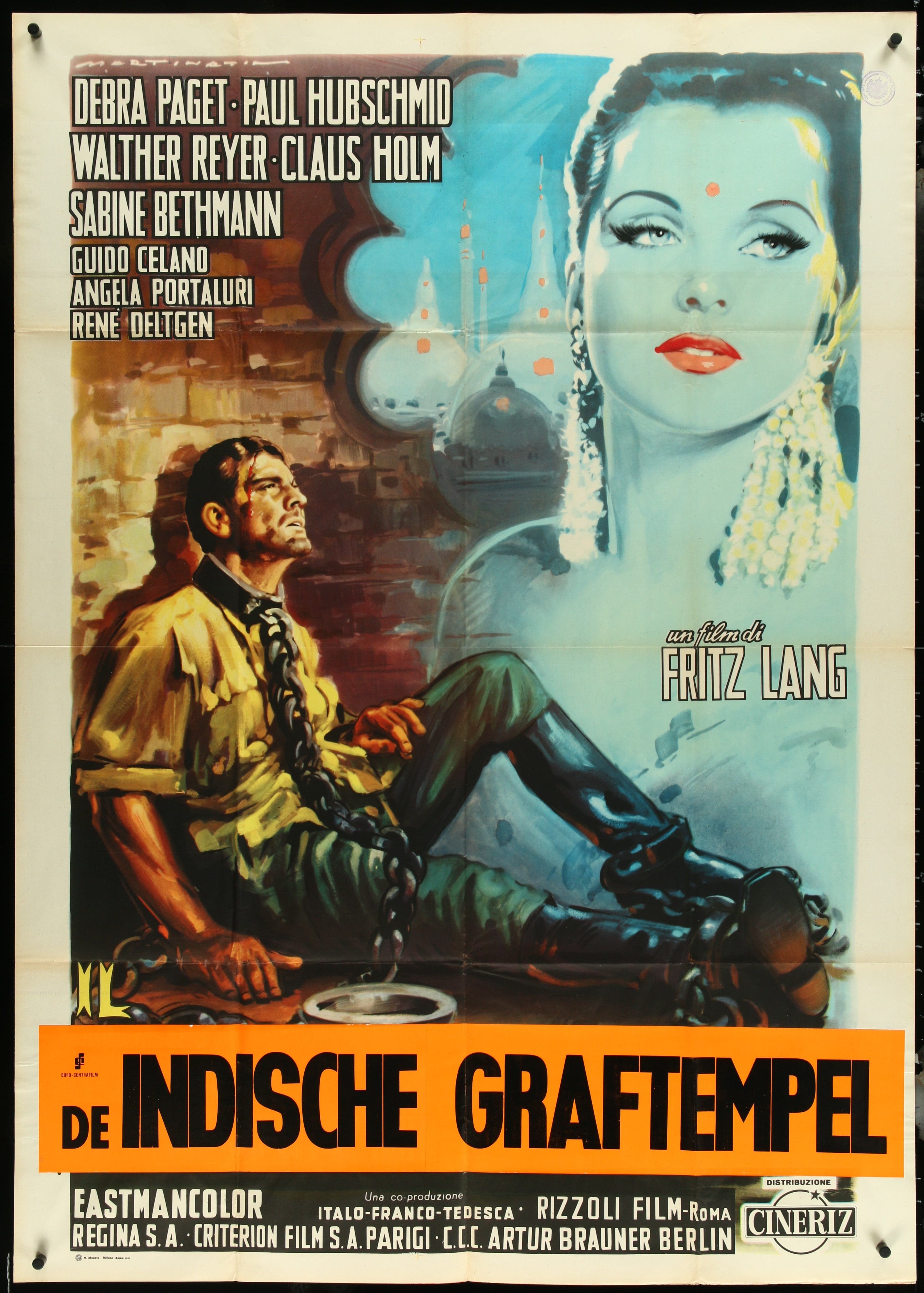 eArtFilm.com Italian 1 Panel aprox. 39x55 Indian Tomb R1961 Fritz Lang Debra Paget Adventure-Romance-39"x55" Italian 1p