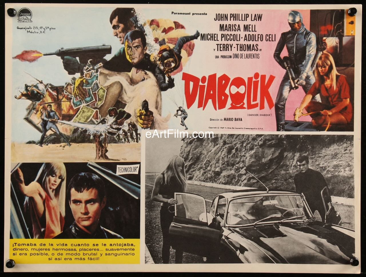 eArtFilm.com Mexican Lobby Card Danger Diabolik 1968 John Phillip Law Marisa Mell Mexican Lobby Card Cult Action Thriller