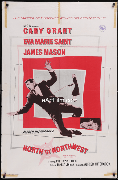 eArtFilm.com One Sheet 27"x41" folded North By Northwest Cary Grant Eva Marie Saint Alfred Hitchcock's classic 27x41 R62