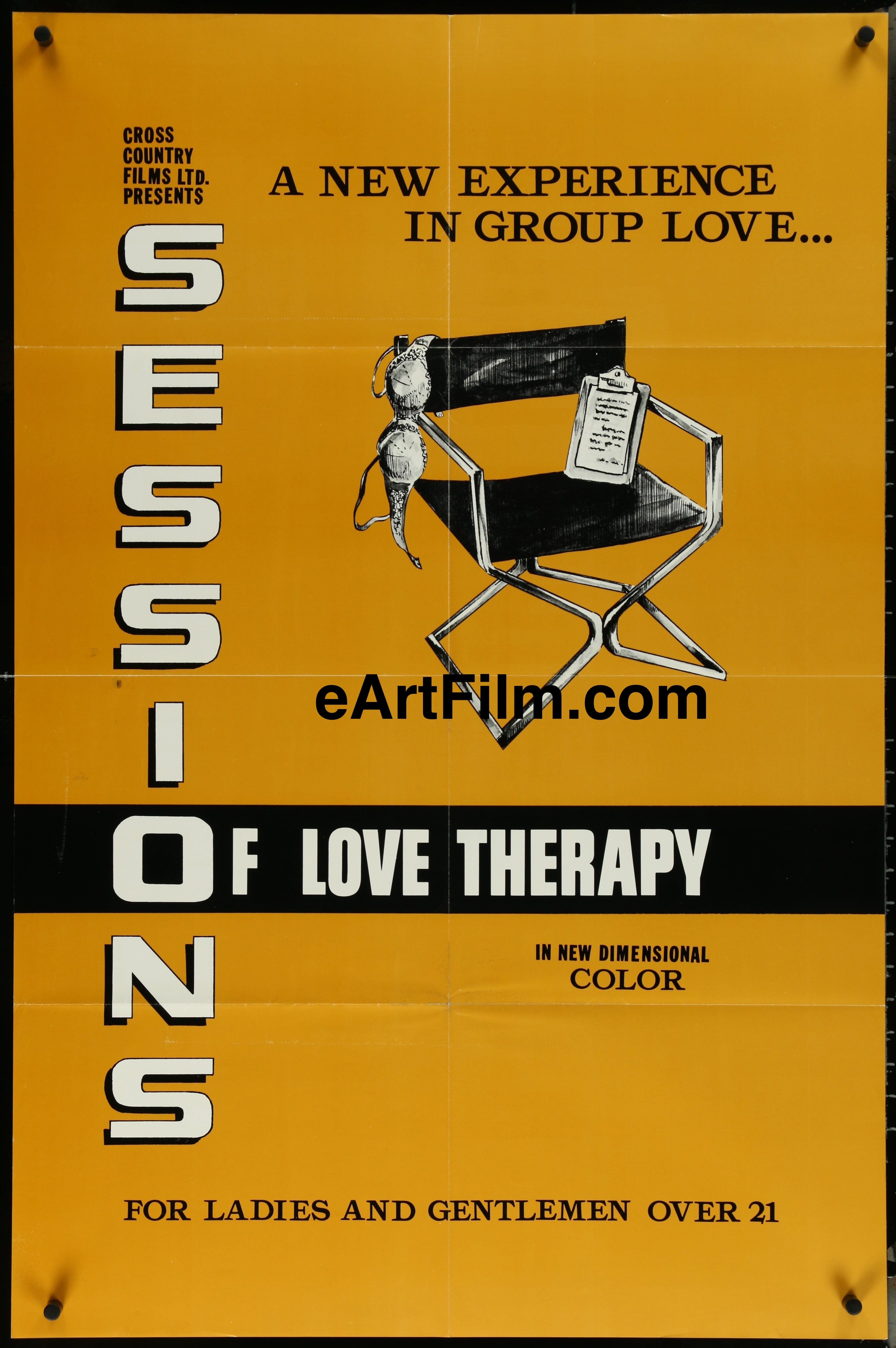 eArtFilm.com One Sheet 27"x41" folded Sessions of Love Therapy 1971 John Flanders group love sexploitation movie  Keith Erickson Suzanne Fields