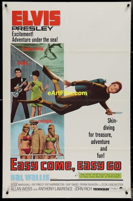 eArtFilm.com Original Movie Poster 27"x41" Easy Come Easy Go 1967 27"x41" Elvis Presley Navy treasure diver adventure & girls!