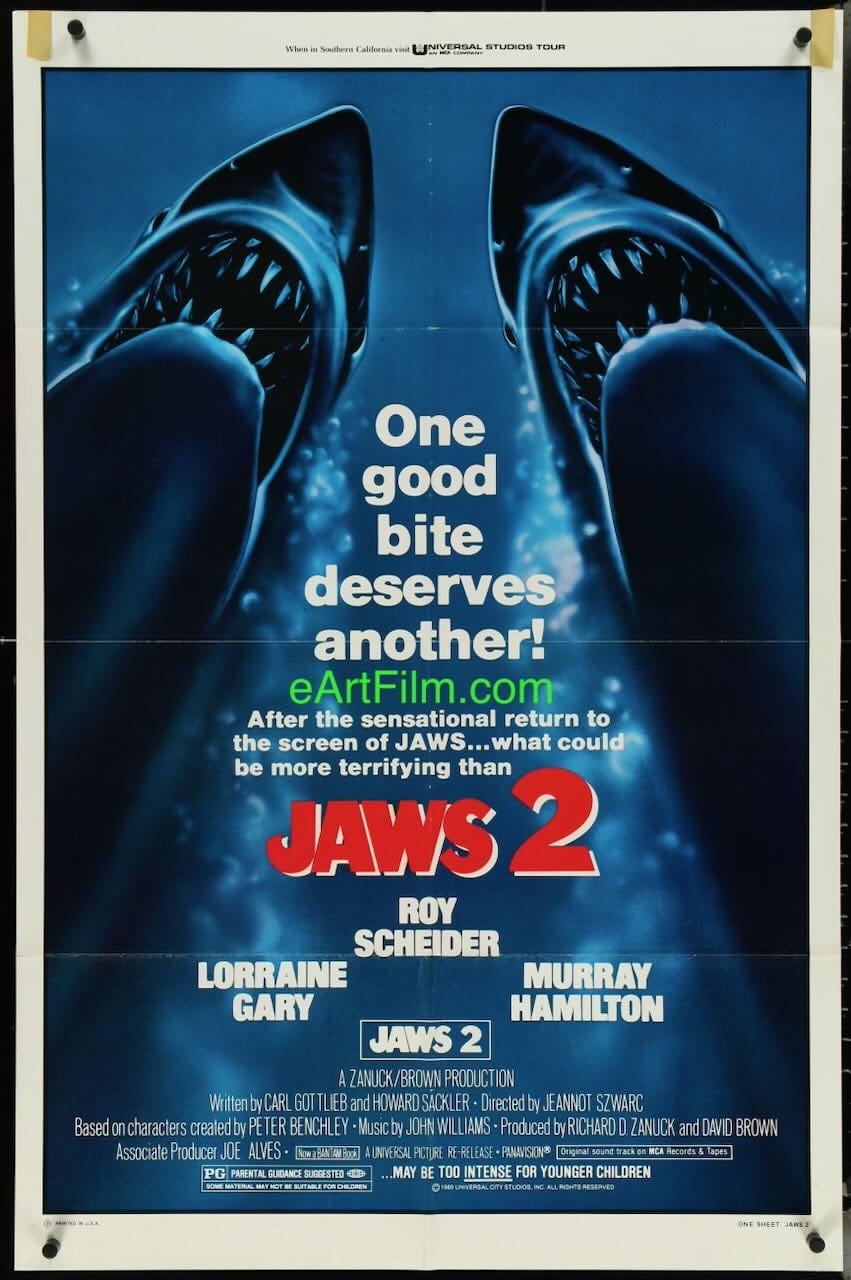 eArtFilm.com Original Movie Poster Jaws 2 Roy Scheider Lorraine Gary Murray Hamilton 1978 27x41 Rare 1980 re-release poster