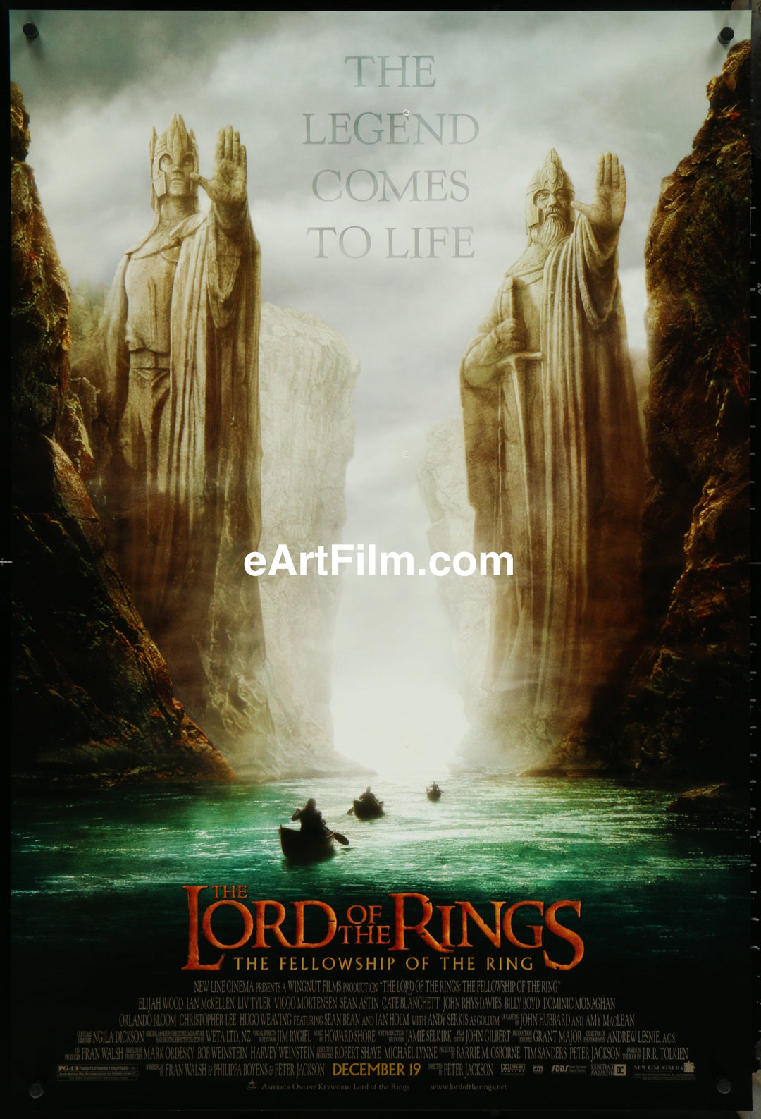 eArtFilm.com Original Movie Poster Lord Of The Rings: Fellowship Of The Ring 2001 Elijah Wood 27x40 Advance Argonath Style