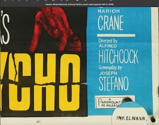 eArtFilm.com Original Movie Poster Psycho Alfred Hitchcock Anthony Perkins Janet Leigh Egyptian R60's 27.5"x39.25"