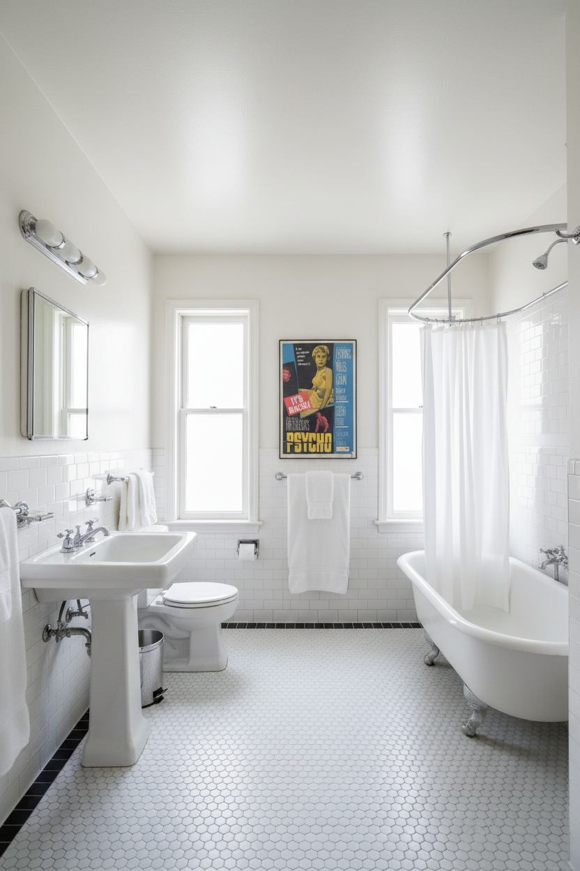 Psycho R65 poster in spacious vintage bathroom - landscape