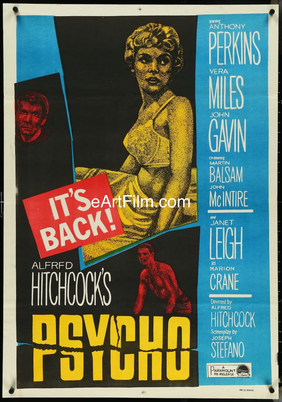 Psycho Alfred Hitchcock Anthony Perkins Janet Leigh Egyptian R60's 27.5"x39.25"
