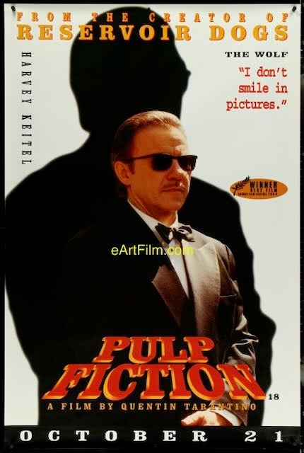 Pulp Fiction Quentin Tarantino Uma Thurman Harvey Keitel advance English 40x60 1994 eArtFilm.com