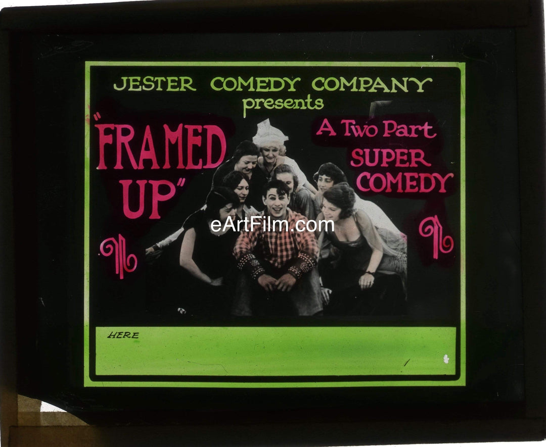 eArtFilm.com 3.25"x4" two pane glass slide Framed Up 1919 3x4 glass slide early Marcel Perez comedy