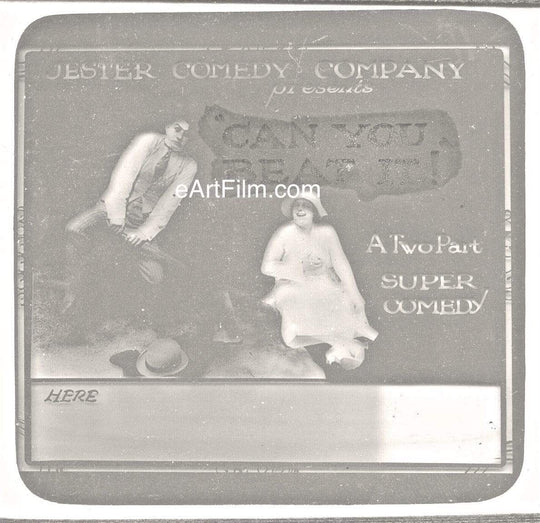 eArtFilm.com 3.25"x4" U.S glass advertising slide Can You Beat It! 1919 Rare 3x4 glass slide Marcel Perez Twede Dan comedy