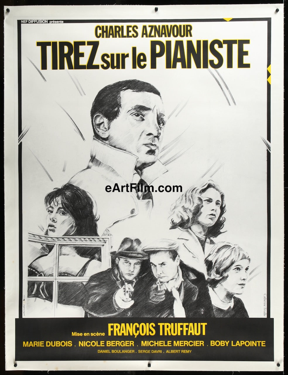 Shoot The Piano Player R70s 46x61 Francois Truffaut Charles Aznavour film noir eArtFilm movie posters