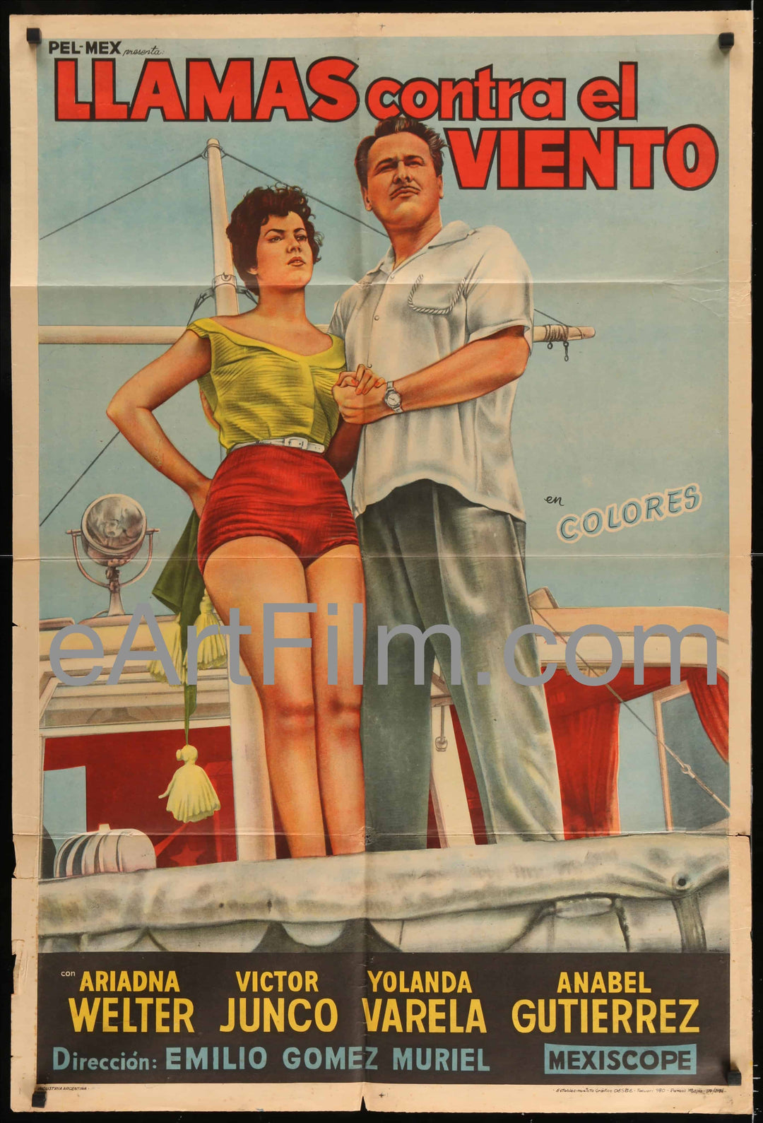 eArtFilm.com Argentina release poster (29"x43.25") Flames Against The Wind-Emilio Gomez Muriel-Romance-Drama-Great Artwork-1956