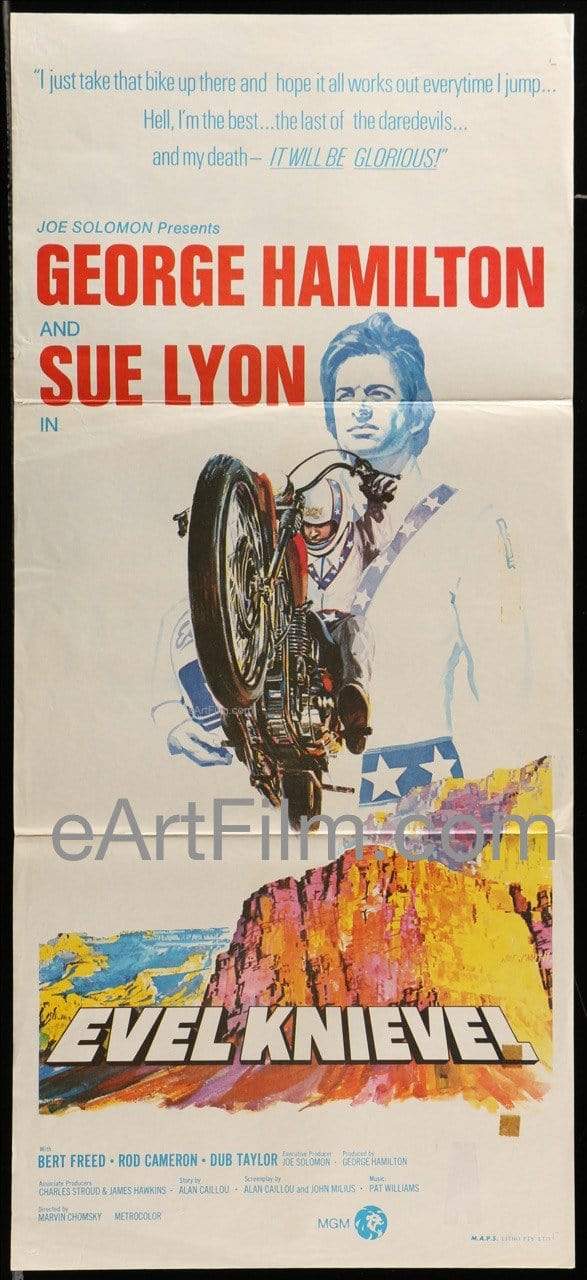 eArtFilm.com Australian Daybill (13.5"x30") Evel Knievel 1971 13.5x30 Australian Daybill George Hamilton Sue Lyon