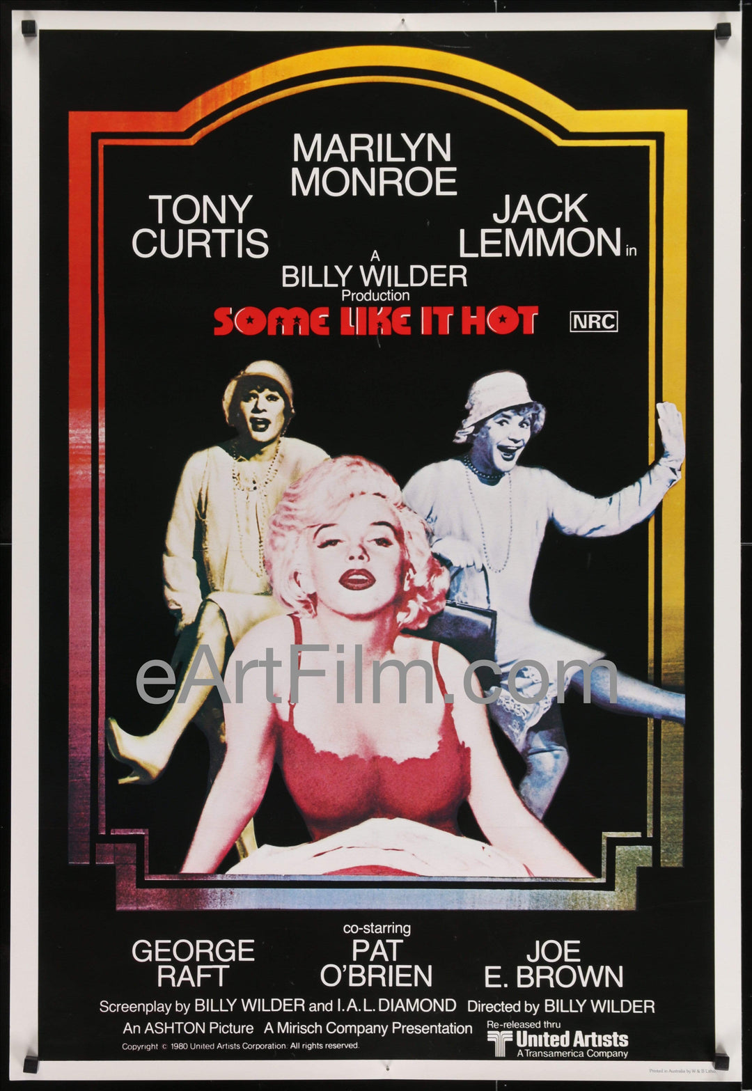 eArtFilm.com Australian One Sheet (27"x39.5") Some Like It Hot-Marilyn Monroe-Jack Lemmon-Tony Curtis-Australian-R80-27x39