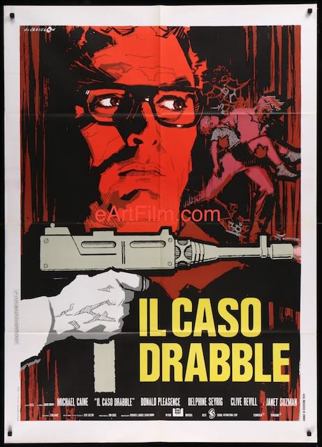 Moulin à vent noir 39x55 1974 italien 1 panneau Michael Caine kidnapping thriller cool art