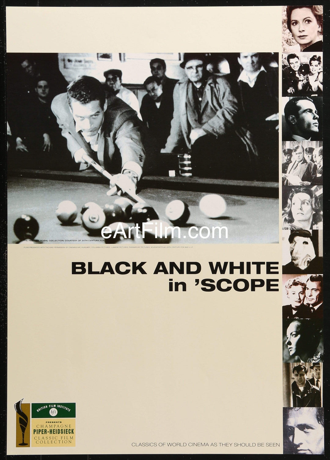eArtFilm.com British Half Crown (16.25"x23.25") Black And White In Scope 1990s 17x24 Paul Newman The Hustler and other classics