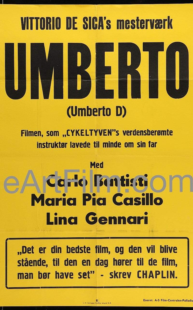 eArtFilm.com Danish (24.75"x34")-Original-Vintage-Movie-Poster Umberto D 1960 Rerelease 24.75x34 Movie Poster Denmark