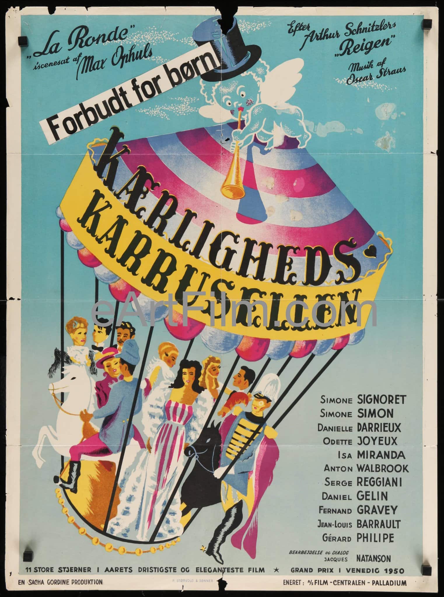 eArtFilm.com Danish 24"x34" La Ronde 1951 24.5x33.5 Danish Max Ophuls-Simon Signoret-Simone Simon
