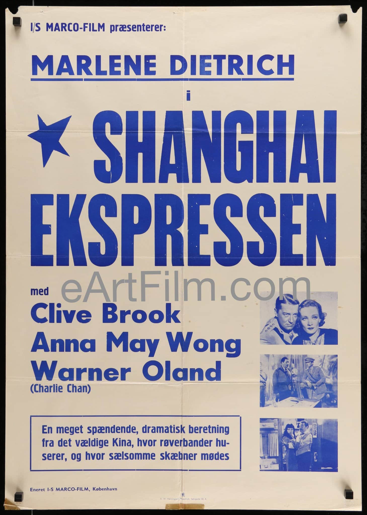 eArtFilm.com Danish 24"x34" Shanghai Express R50's-1932 24x34 Danish Movie Poster Marlene Dietrich