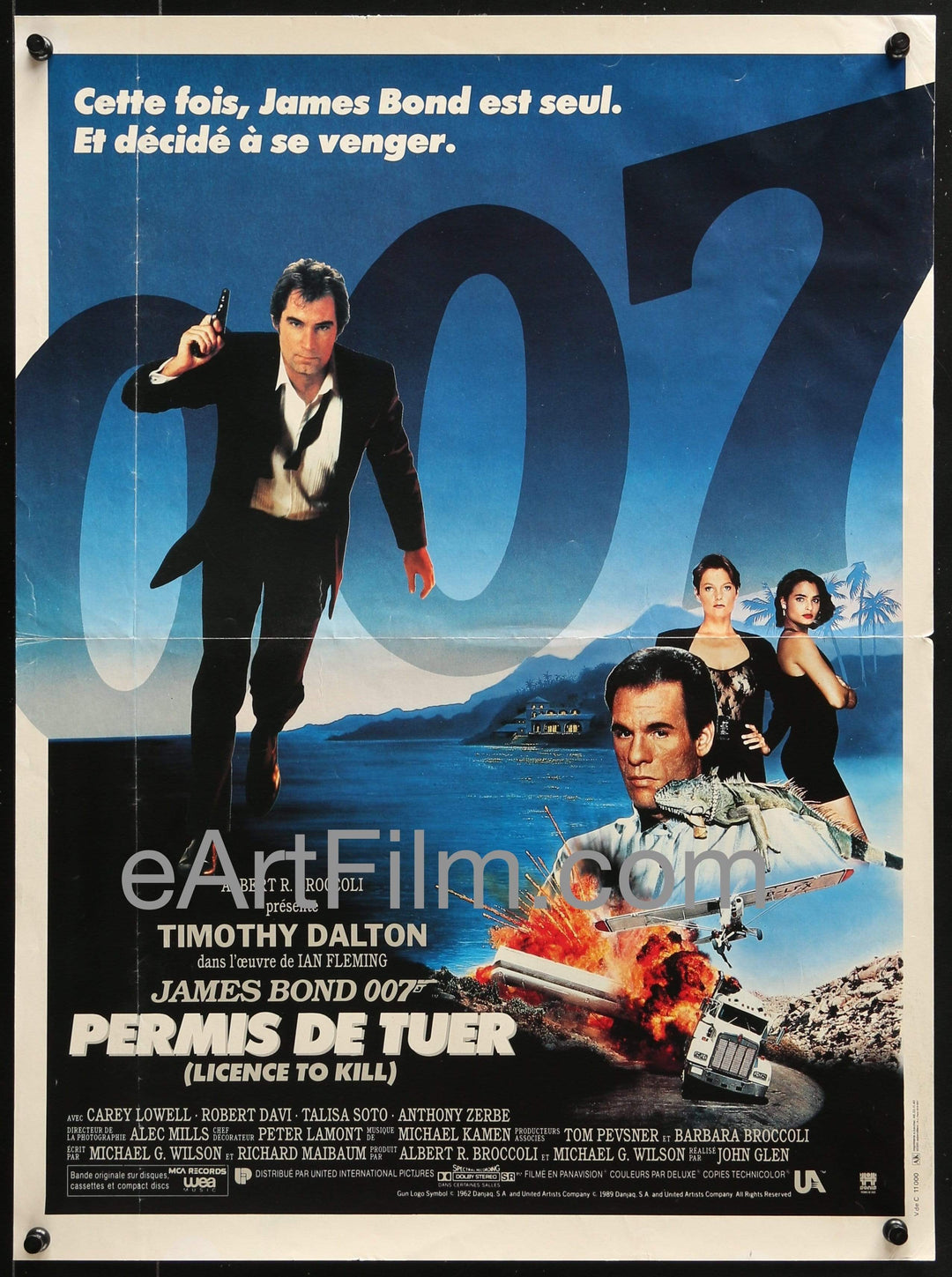 eArtFilm.com France Petite Movie Poster (16"x21")-Original-Vintage-Movie-Poster Licence To Kill Original Movie Poster Timothy Dalton James Bond 007 French 16x21
