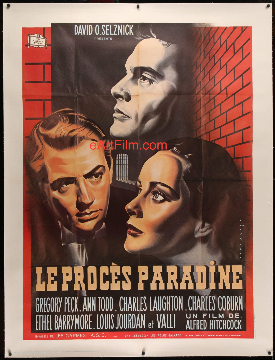 eArtFilm.com French 1 Panel (47.5"x63") Paradine Case Alfred Hitchock linen R1970's 47"x63" Gregory Peck film noir