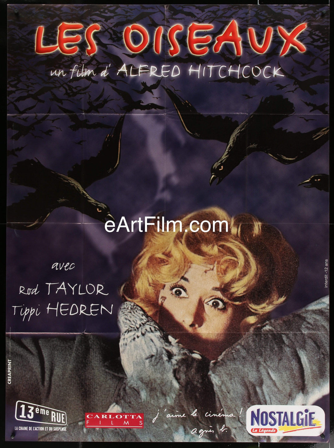 eArtFilm.com French 1 Panel Grande (45.75"x61.50") The Birds Alfred Hitchcock French 1p R1999 45x61 Tippi Hedren suspense horror classic